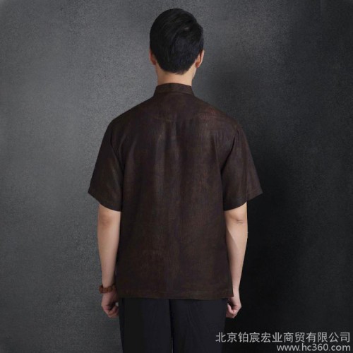 中国风天丝男士唐装中老年立领短袖男上衣标准中式民族服装夏衬图3