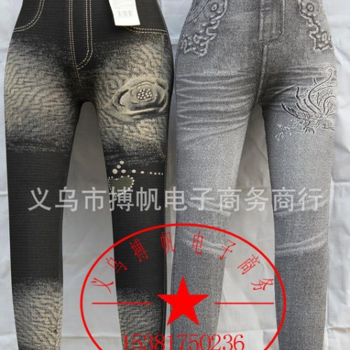 九分仿牛仔女士打底裤批发 高弹力九分裤批发 几十款可选 仿牛仔图2