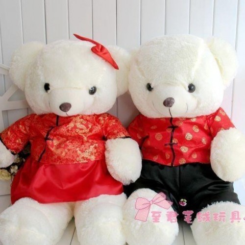 直销 可爱情侣唐装熊婚庆娃娃压床娃娃喜娃结婚礼品定做图3