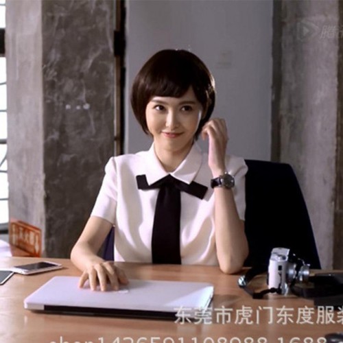 2015夏装新款赵默笙唐嫣明星同款蝴蝶结娃娃领气质连衣裙女衬衫裙图1