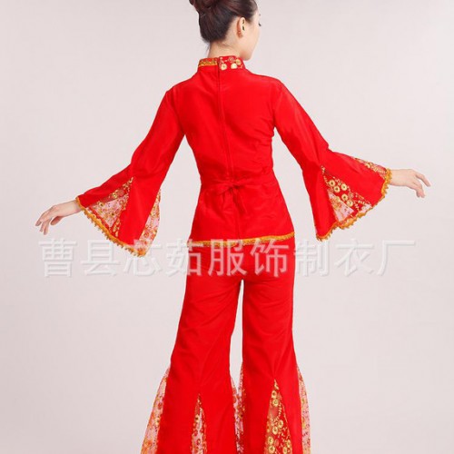2015新款中老年秧歌服舞台装民族服舞蹈服扇子舞服装腰鼓服演图2