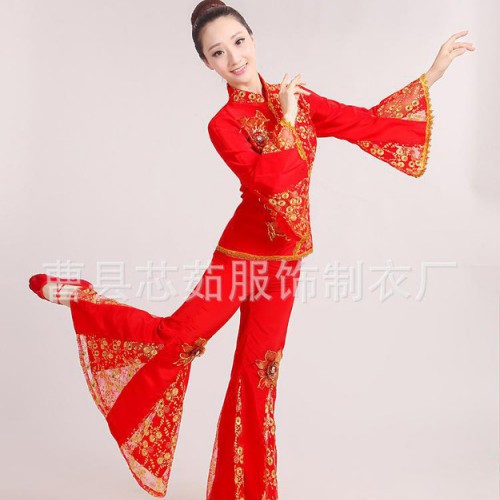 2015新款中老年秧歌服舞台装民族服舞蹈服扇子舞服装腰鼓服演图3