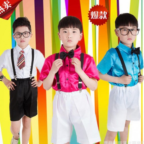 六一儿童表演服夏女童幼儿园校服演出大合唱衬衫背带裤朗诵套装