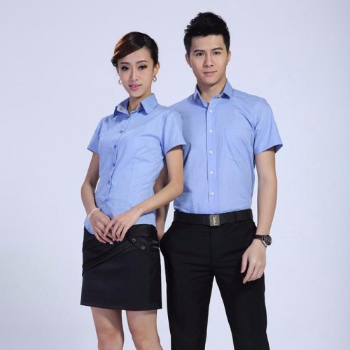 厦门制服短袖修身衬衫公司厂服酒店职业工作服衬衣可刺绣logo 定做职业装图4