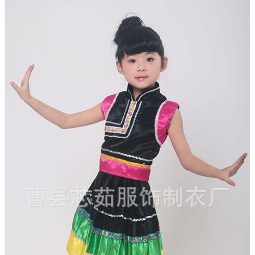 六一新款儿童演出服彝族舞蹈服装苗族服少数女童演出服装民族服装图3