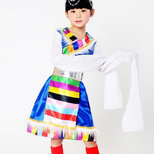 六一新款民族服饰表演服藏族舞台服饰儿童水袖藏族服 大量现货图3