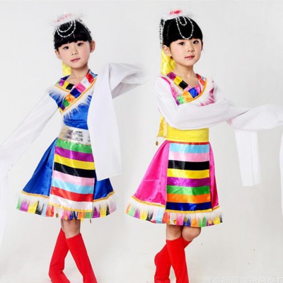 六一新款民族服饰表演服藏族舞台服饰儿童水袖藏族服 大量现货