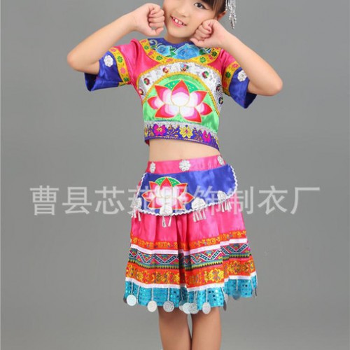 新款压折版少数民族服装云南苗族彝族服饰儿童演出服装女童舞蹈服