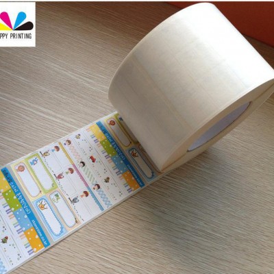 韩国出口定制轮转印卡通人物卷装自粘布标不干胶