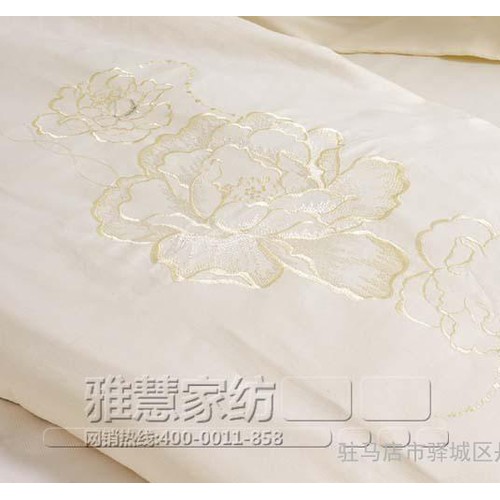 **特价包邮:丝棉天丝贡缎提花全棉四件套-纯棉床上用品 米白图3