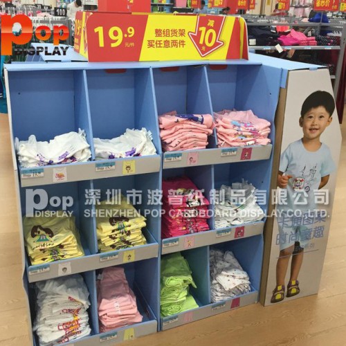 专业设计沃尔玛大型促销衣服纸堆头  桶装瓦楞纸堆码展示架图3