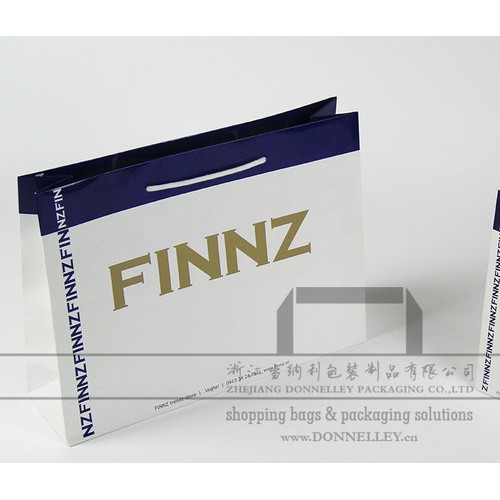 FINNZ【杭州包装厂】生产白卡纸彩印商务纸袋，定做铜版纸覆亮膜礼品袋，个性服装包装袋定制，杭州创意手提袋设计公司图3