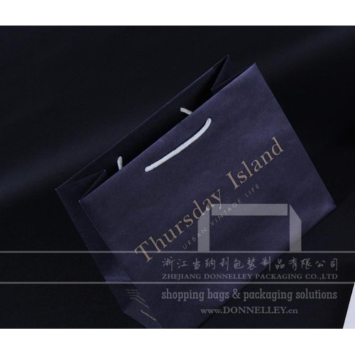 minkmui  手提袋定做，专色印刷礼品袋设计，纯棉拎手金属包头服装袋，杭州平张全自动机制包袋厂 藏青色纸袋图2