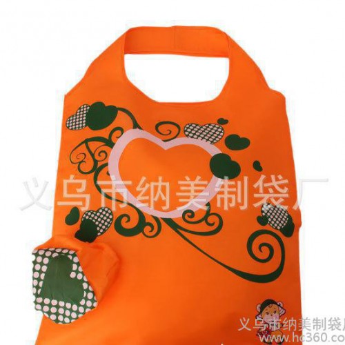 日本外贸出口礼品袋 爱心连体折叠大小袋 涤纶束口折叠背心购物图1