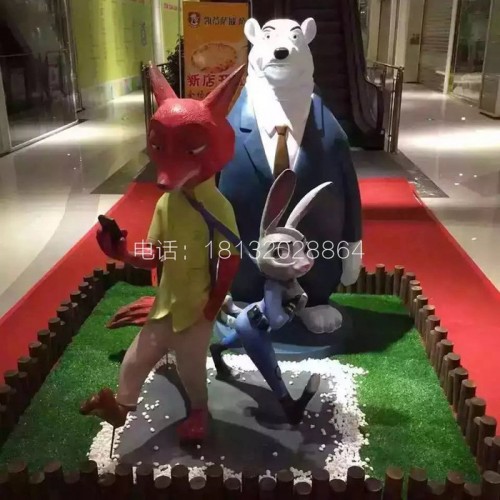 拽着**领带的兔子雕塑  玻璃钢卡通动物雕塑图3