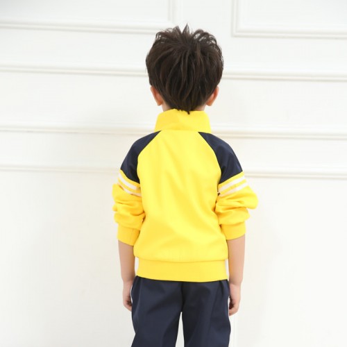 黄色运动校服 运动园服 秋冬园服生产批发 幼儿园秋冬加厚运动服图4