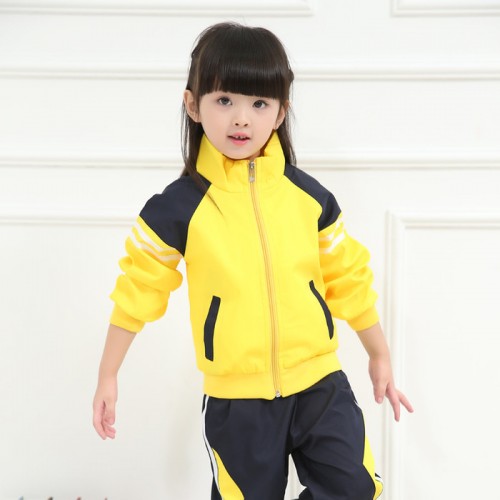 黄色运动校服 运动园服 秋冬园服生产批发 幼儿园秋冬加厚运动服图2