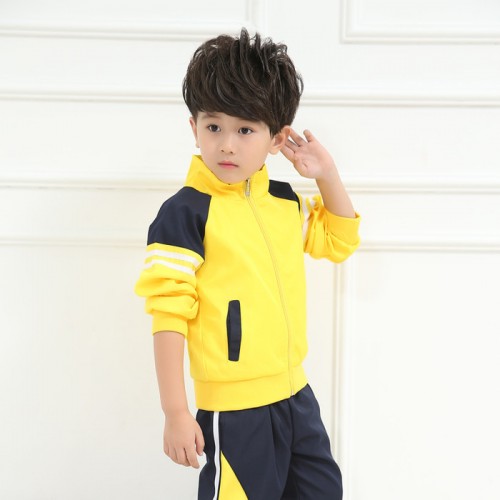 黄色运动校服 运动园服 秋冬园服生产批发 幼儿园秋冬加厚运动服图3