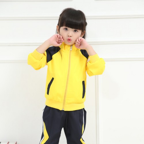 黄色运动校服 运动园服 秋冬园服生产批发 幼儿园秋冬加厚运动服图5