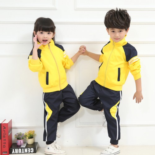黄色运动校服 运动园服 秋冬园服生产批发 幼儿园秋冬加厚运动服图1