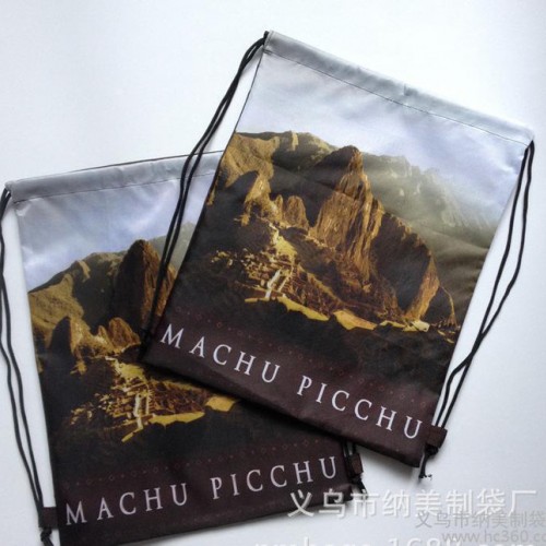 外贸满版热升华涤纶束口抽绳包黄山景点旅游区宣传登山收纳双肩袋图2