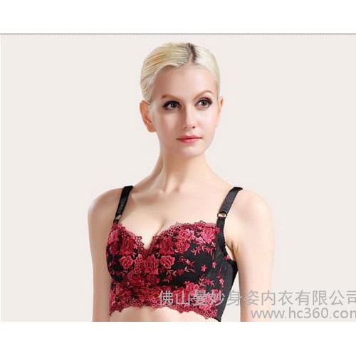 安提尼亚短文黑色无钢圈 玫瑰花调整型文胸美容院图1