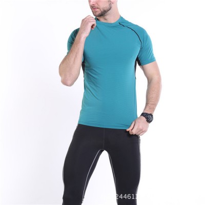 欧美夏季休闲健身服男士短袖T恤紧身衣跑步运动服装直销