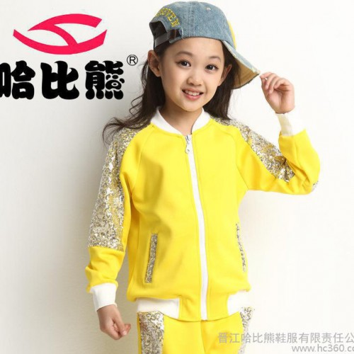 哈比熊童装女童套装2014新款中大童韩版长袖女童休闲运动服亮图2