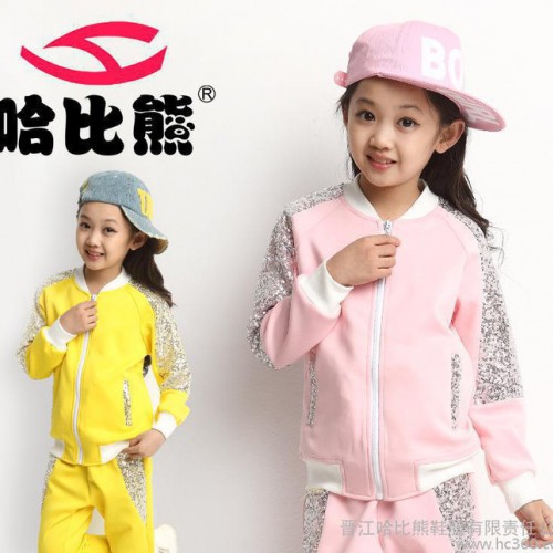 哈比熊童装女童套装2014新款中大童韩版长袖女童休闲运动服亮图3