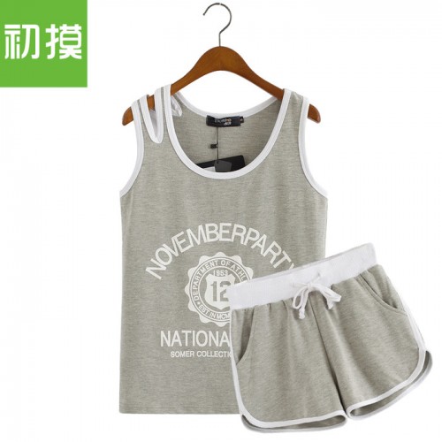运动套装女夏2016大码宽松休闲短裤运动服夏装纯棉无袖跑步两件套图3