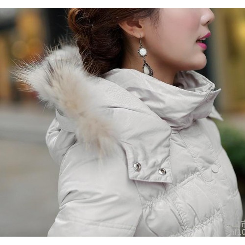 女式羽绒服法德盟旎羽绒服女士中长款冬季加厚韩版大毛领带帽暗蛇纹羽绒外套图1