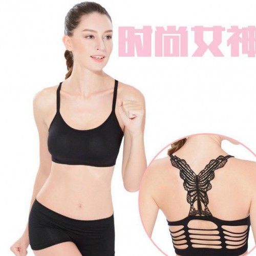 美背蝴蝶结运动文胸瑜伽内衣无钢圈跑步健身衣横条无钢圈女带胸垫图3