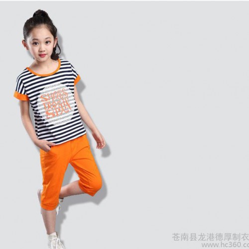 2016新款童装男童女童条纹套装中大童运动服儿童短袖纯棉T恤图1