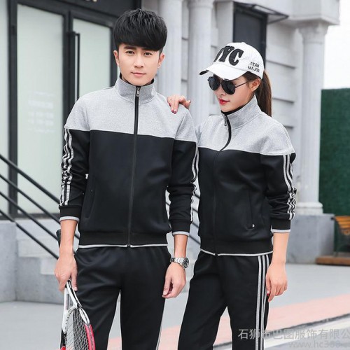 2017时尚新修身爆款韩版春秋休闲情侣套装男女跑步运动服
