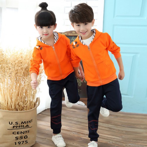 2017新款秋冬季园服校服儿童纯色运动服套装幼儿园班服纯棉两件套图3