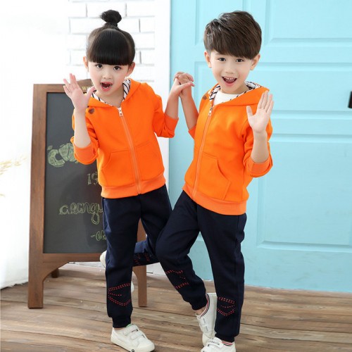 2017新款秋冬季园服校服儿童纯色运动服套装幼儿园班服纯棉两件套图2