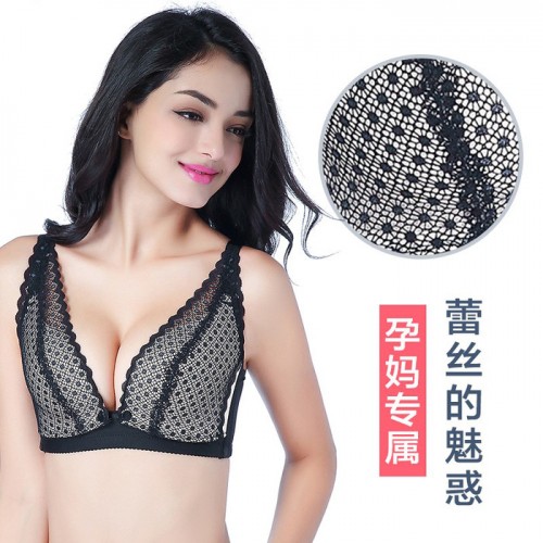 孕想事成蕾丝哺乳内衣无钢圈一片式喂奶胸罩孕妇产后防下垂聚拢文胸夏图2