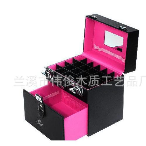 化妆品抽屉化妆盒 皮质色丁化妆盒