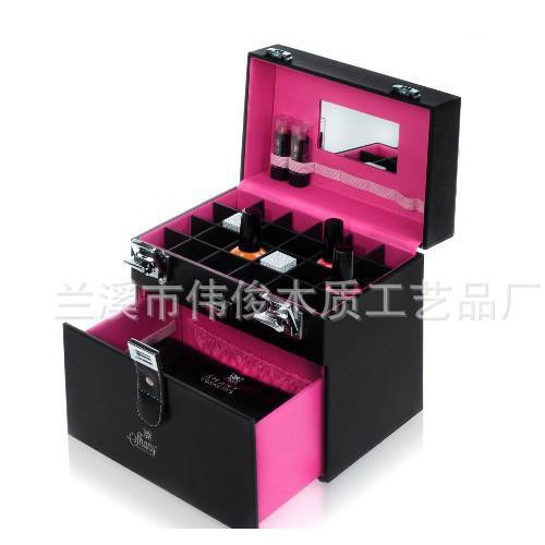 化妆品抽屉化妆盒 皮质色丁化妆盒图2