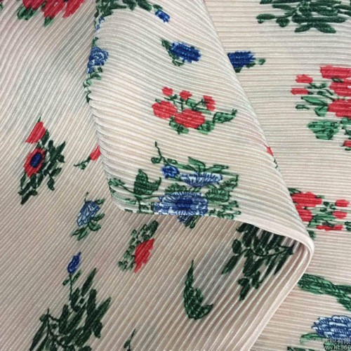 复古休闲色丁印花布 全涤压皱面料 斜纹时装裙子专用布料直销图3