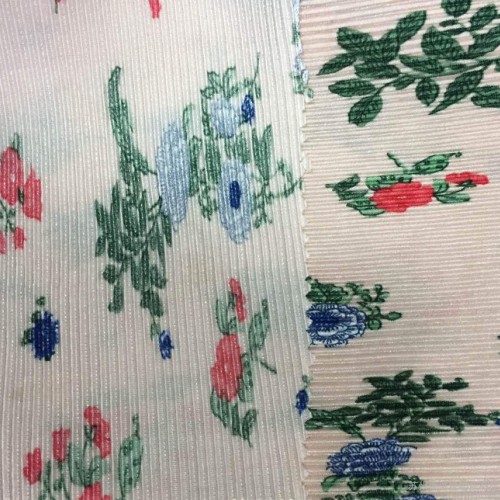 复古休闲色丁印花布 全涤压皱面料 斜纹时装裙子专用布料直销图2