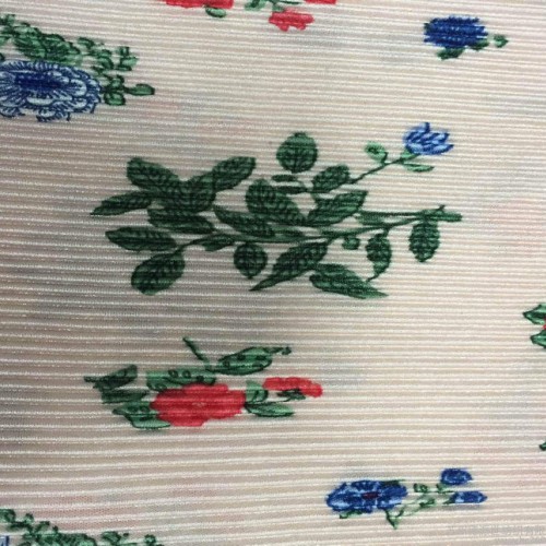复古休闲色丁印花布 全涤压皱面料 斜纹时装裙子专用布料直销图1