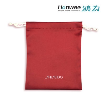 出口日本红色抽绳袋复合色丁布束口袋子化妆品赠品礼品小样包装袋
