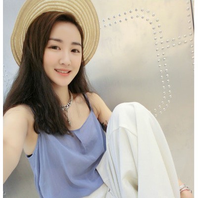 坚熙  2015夏季新款清凉宽松淡蓝雪纺吊带背心女