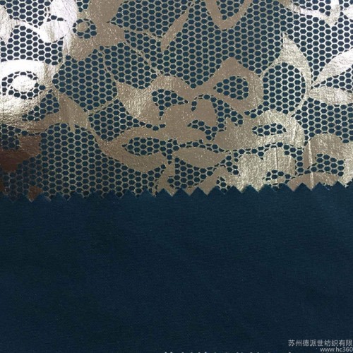 专业加工烫金印花布料 时装针织褶皱印花面料 烫金色丁面料图1