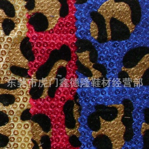 GB034 色丁布烫金豹纹绣珠片图2