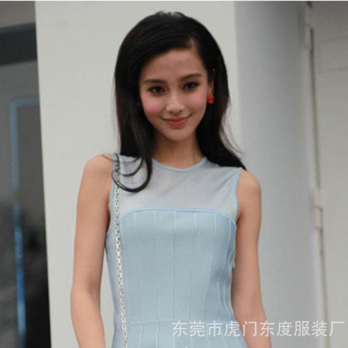女装夏季明星杨颖同款韩版雪纺拼接修身连衣裙气质无袖背心裙图3