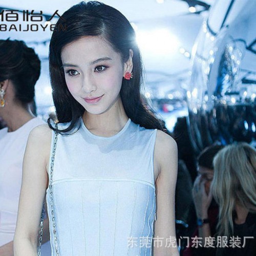 女装夏季明星杨颖同款韩版雪纺拼接修身连衣裙气质无袖背心裙图2