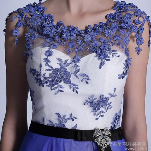 宝蓝色雪纺包肩结婚敬酒礼服批发 宴会晚礼服秋冬季长裙30889图2