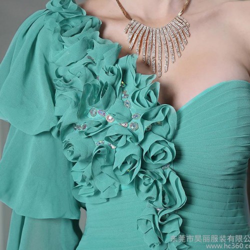 绿色30897单肩雪纺 垂感上海天津实体婚纱礼服馆批发30897图3